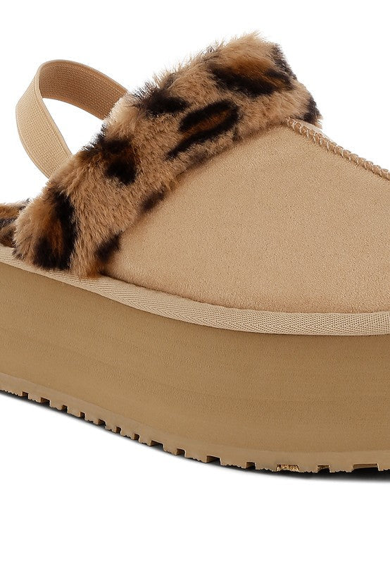 Kutchu Leopard Faux Fur Platform Classic Slingback 