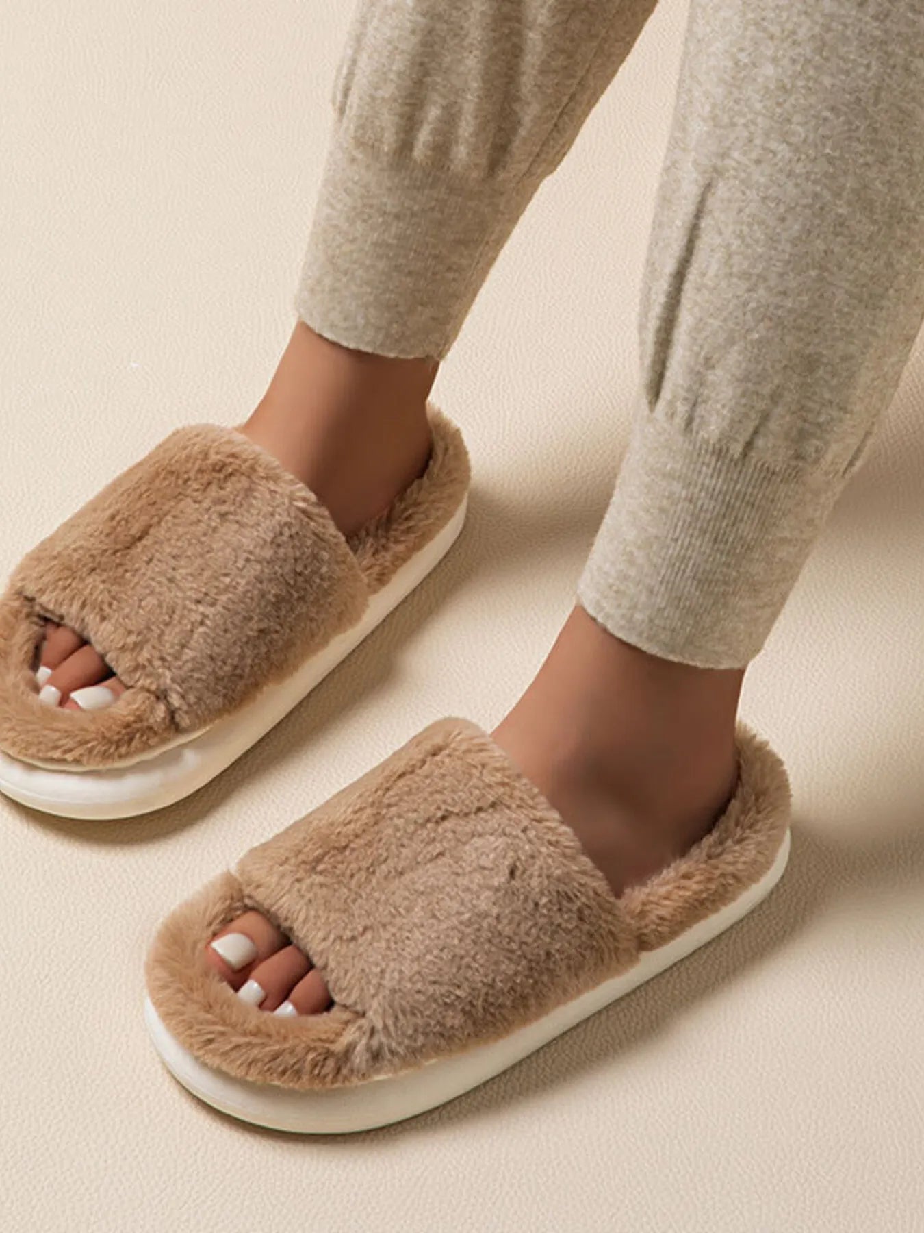 Fluffy Open Toe Comfort Slippers Trendsi