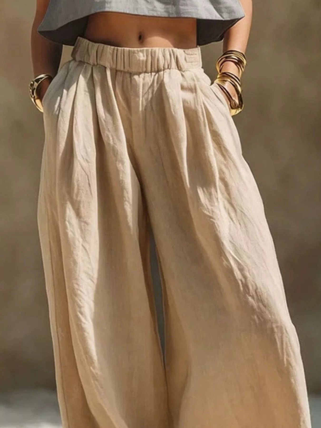 Full Size Elastic Waistband Wide Leg Pants Plus Size Trendsi