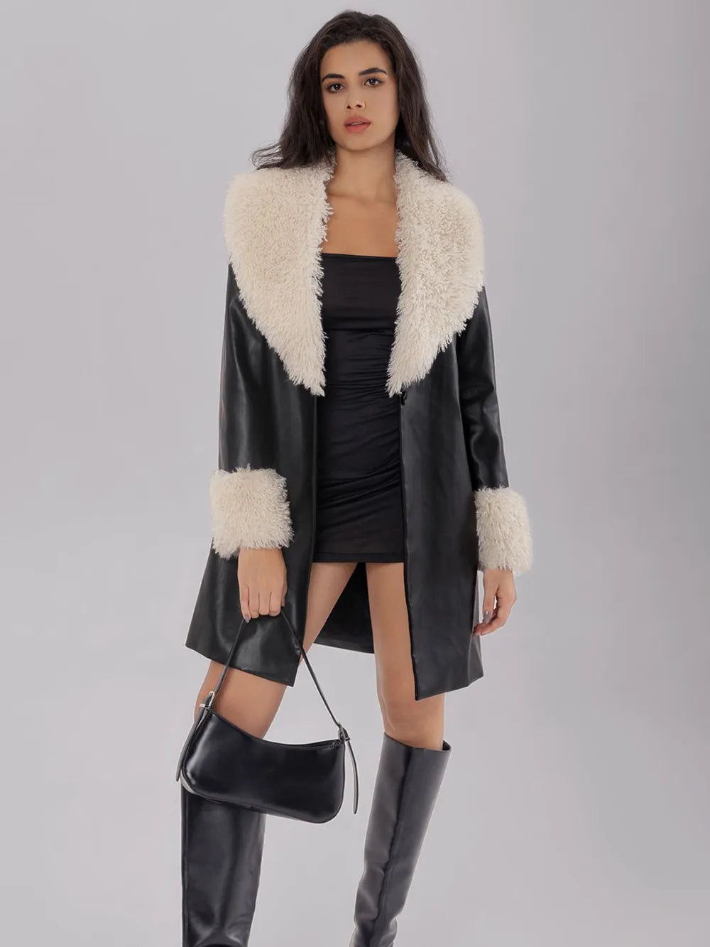 Fuzzy Long Sleeve Longline Coat 