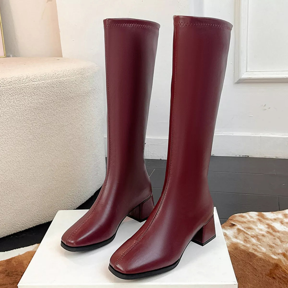Square Toe Block Heels Boots Trendsi