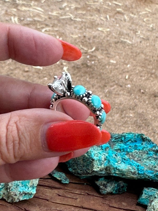 Kingman Turquoise & White Topaz Sterling Silver Fo Nizhoni Traders LLC