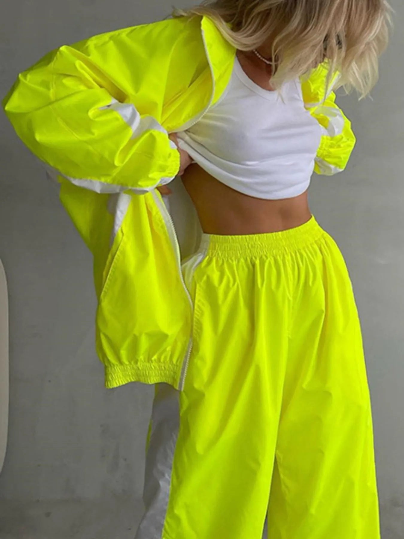 Zip Up Long Sleeve Top and Pants Set Trendsi