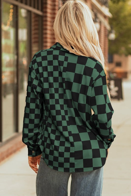 Checker Flap Pocket Button Front Shacket 