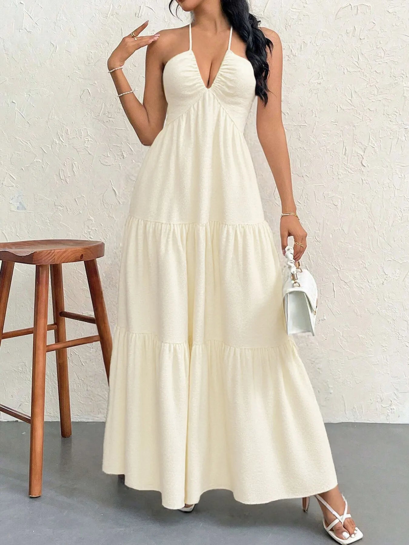Halter Neck Tiered Maxi Dress 