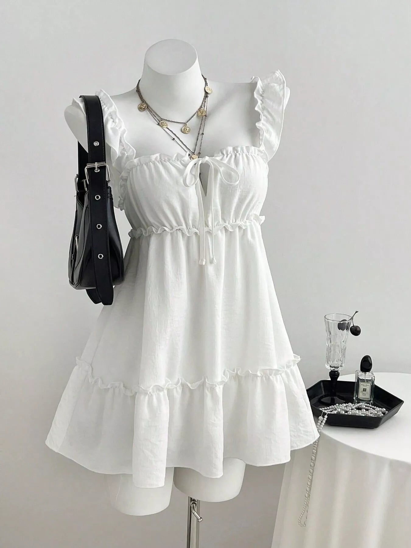 Frill Tie Front Mini Dress Trendsi