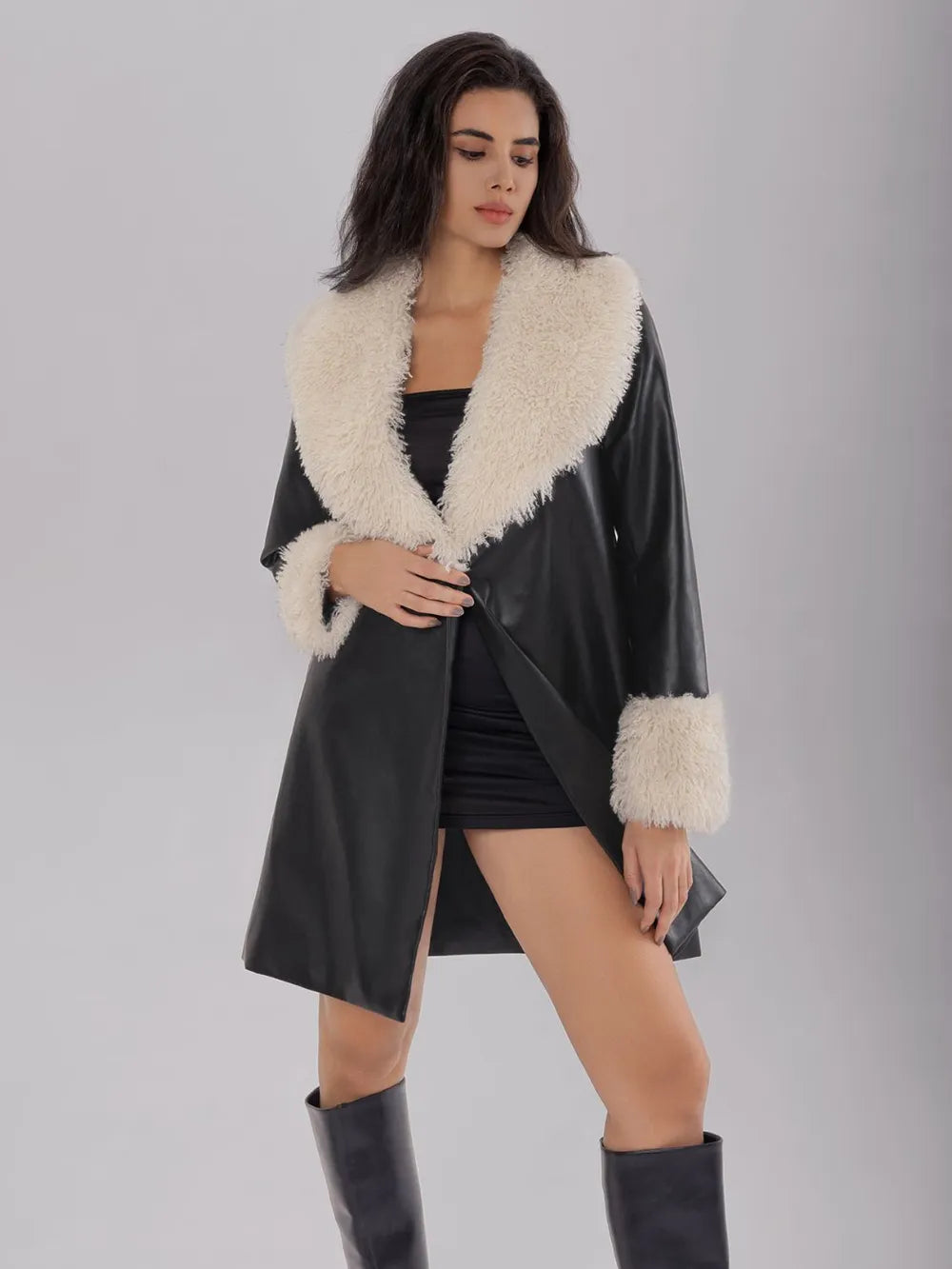 Fuzzy Long Sleeve Longline Coat 