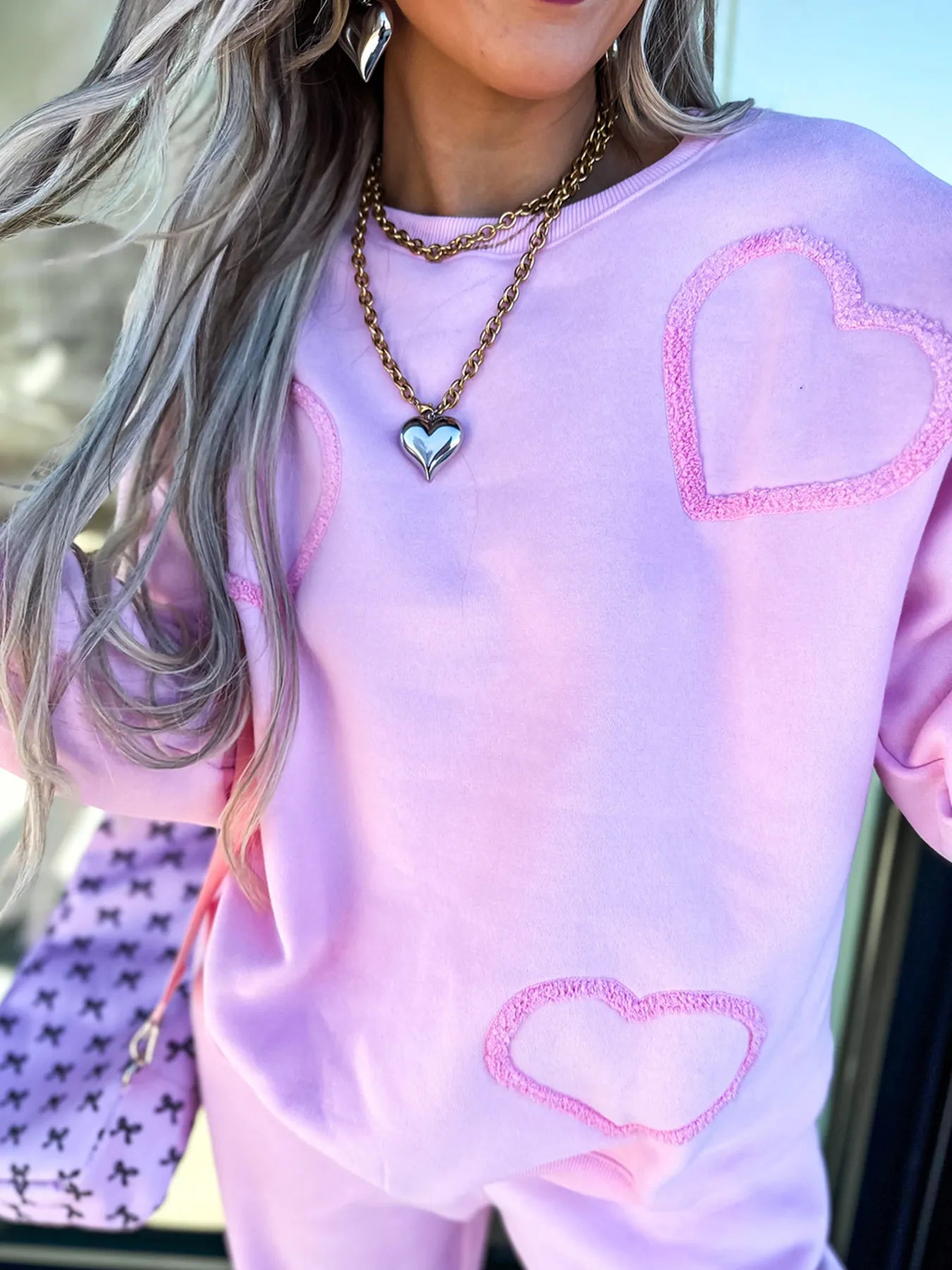 Round Neck Heart Top and Pants Set 