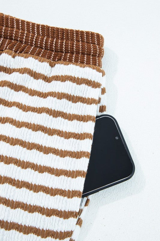 Plus Size Stripe V-Neck Pullover and Drawstring Pa JUNIPER BLVD