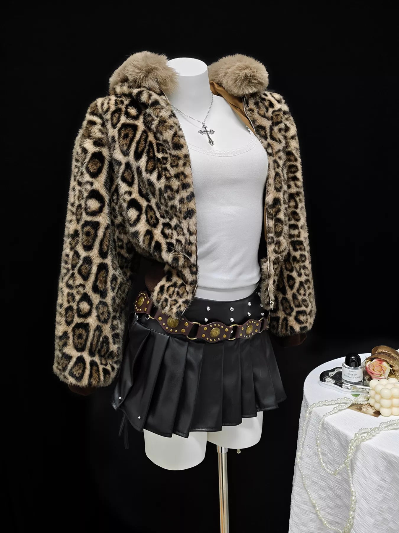 Leopard Faux Fur Hooded Outerwear 