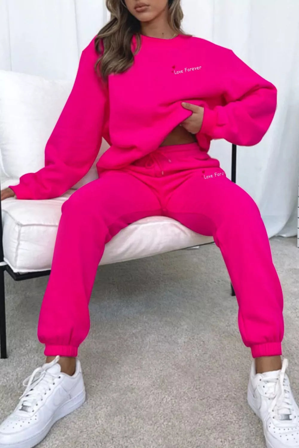Round Neck Sweatshirt and Joggers Set Trendsi