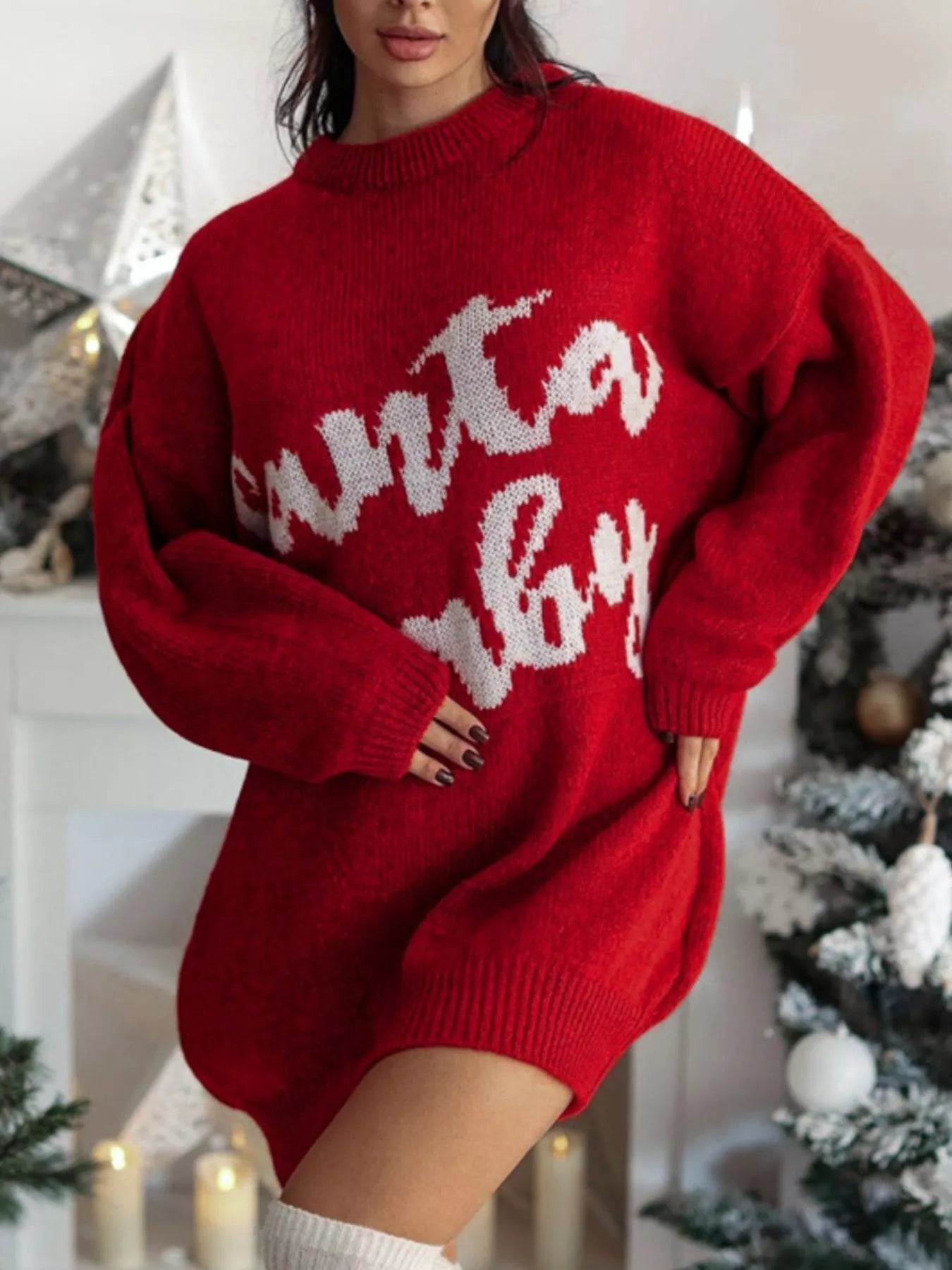 Christmas Letter Oversized Sweater Dress Trendsi