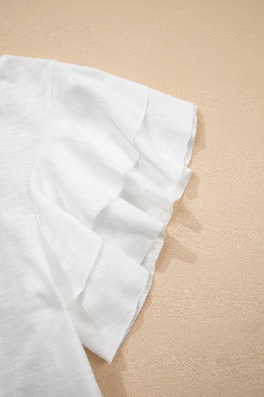 Solid Layered Ruffle Short Sleeve Round Neck Top JUNIPER BLVD