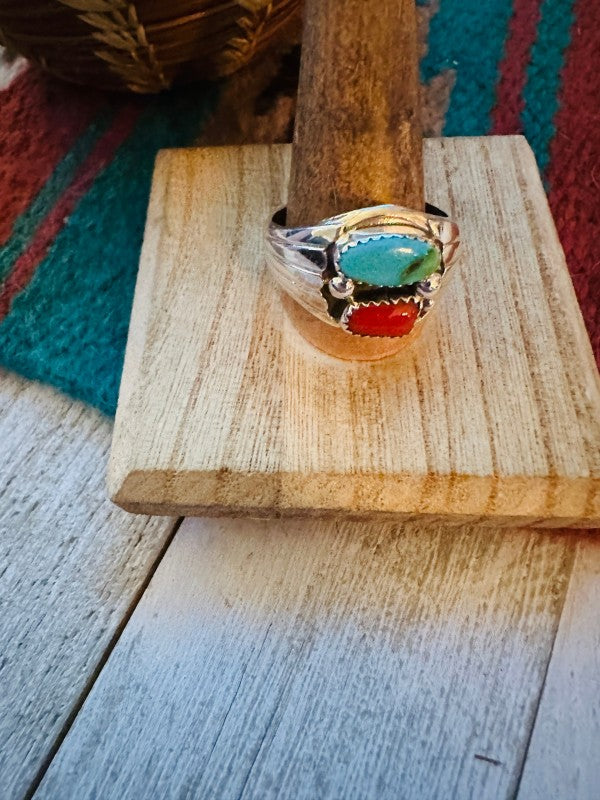 Navajo Turquoise, Coral & Sterling Silver 