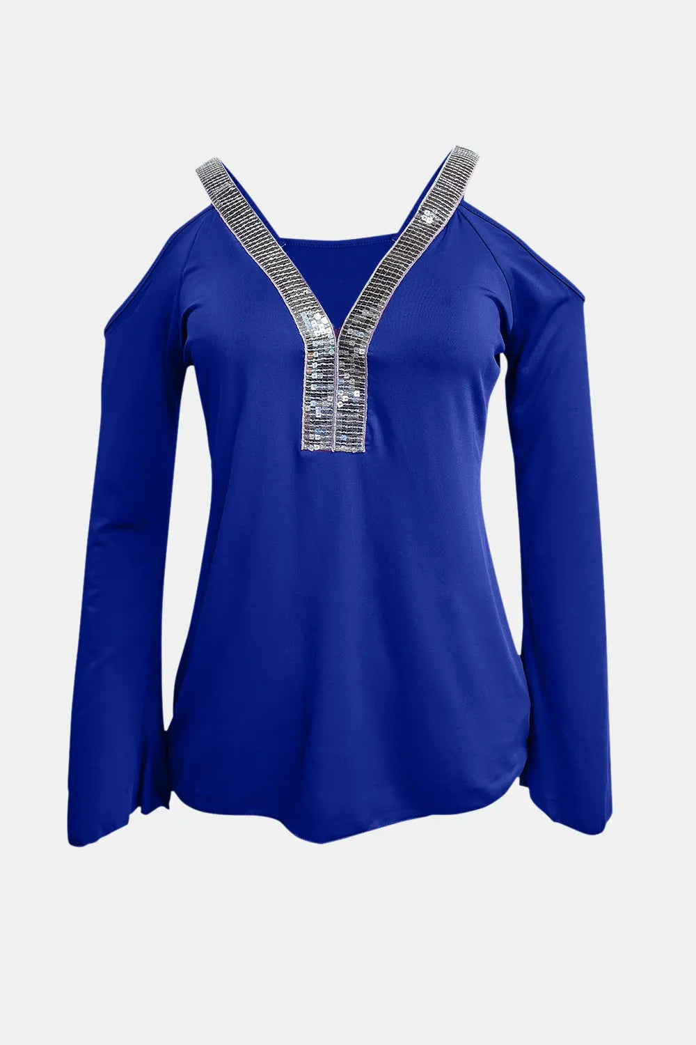 Sequin V-Neck Cold Shoulder Top Luckygirlsclothingcompany.com