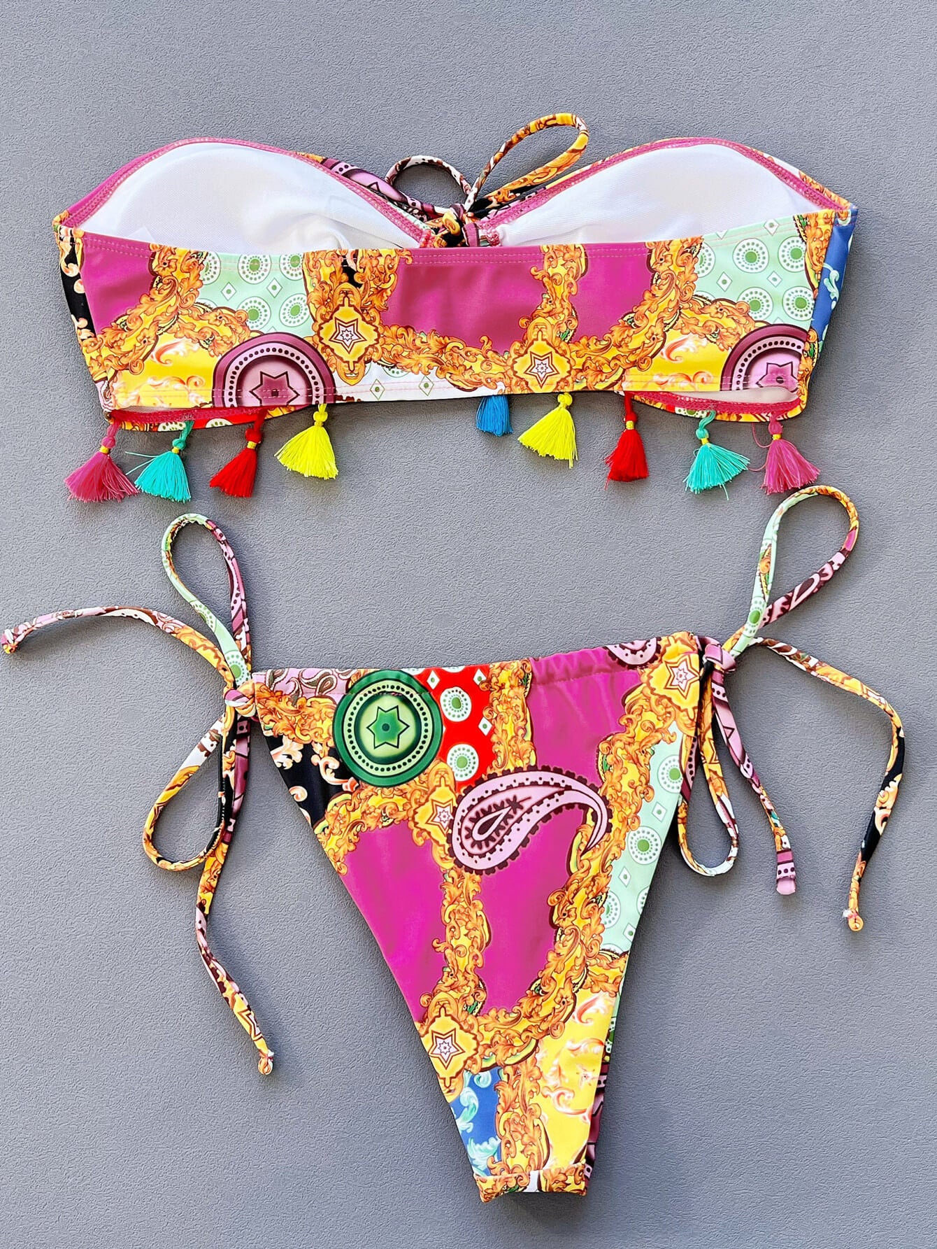 Printed Tied Strapless Bikini Set Trendsi