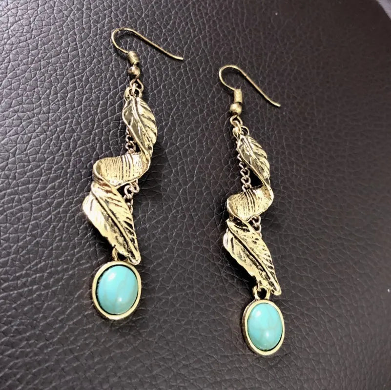 Alloy Leaf Artificial Turquoise Earrings Trendsi