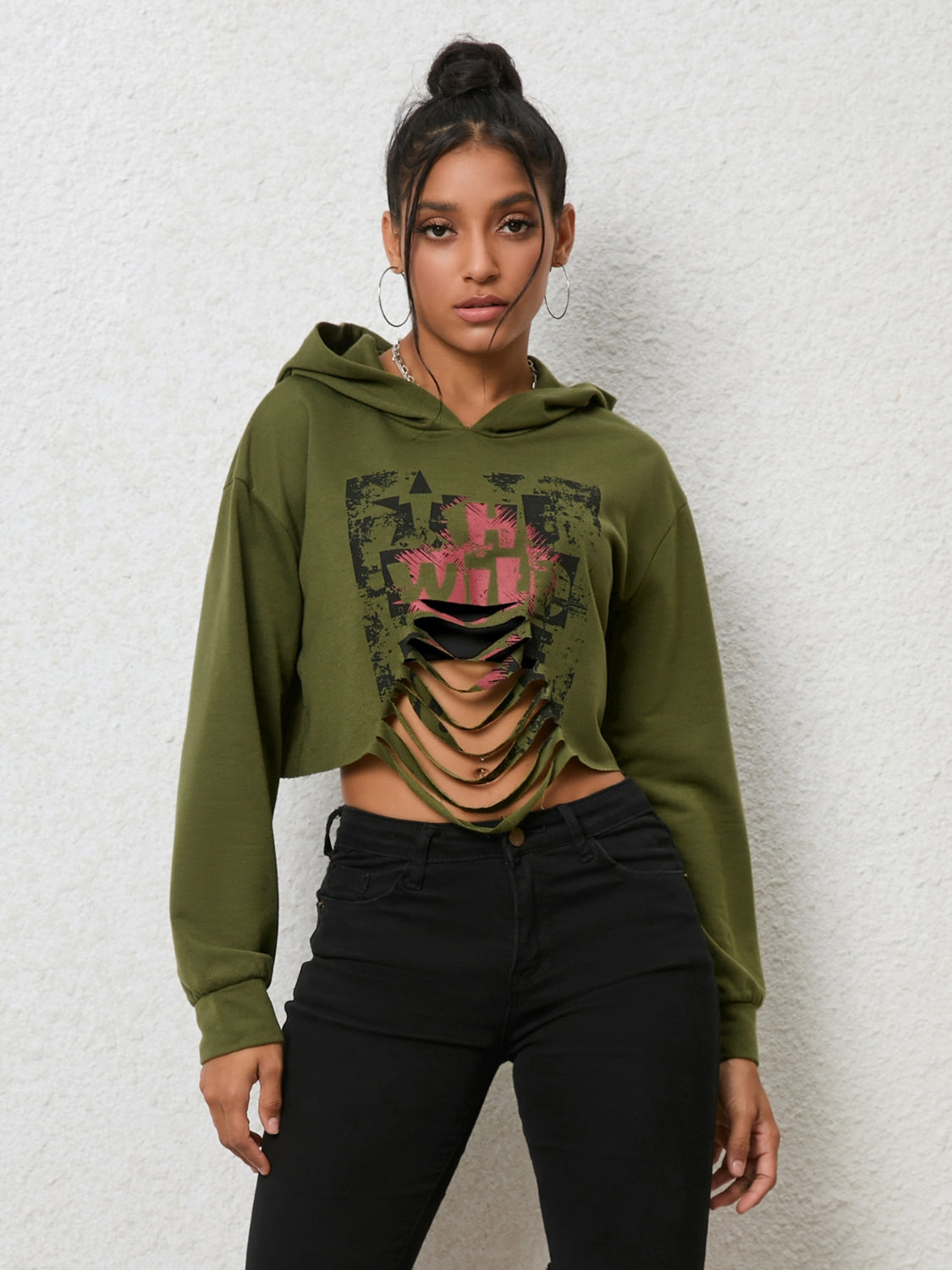 Cutout Long Sleeve Hoodie Trendsi