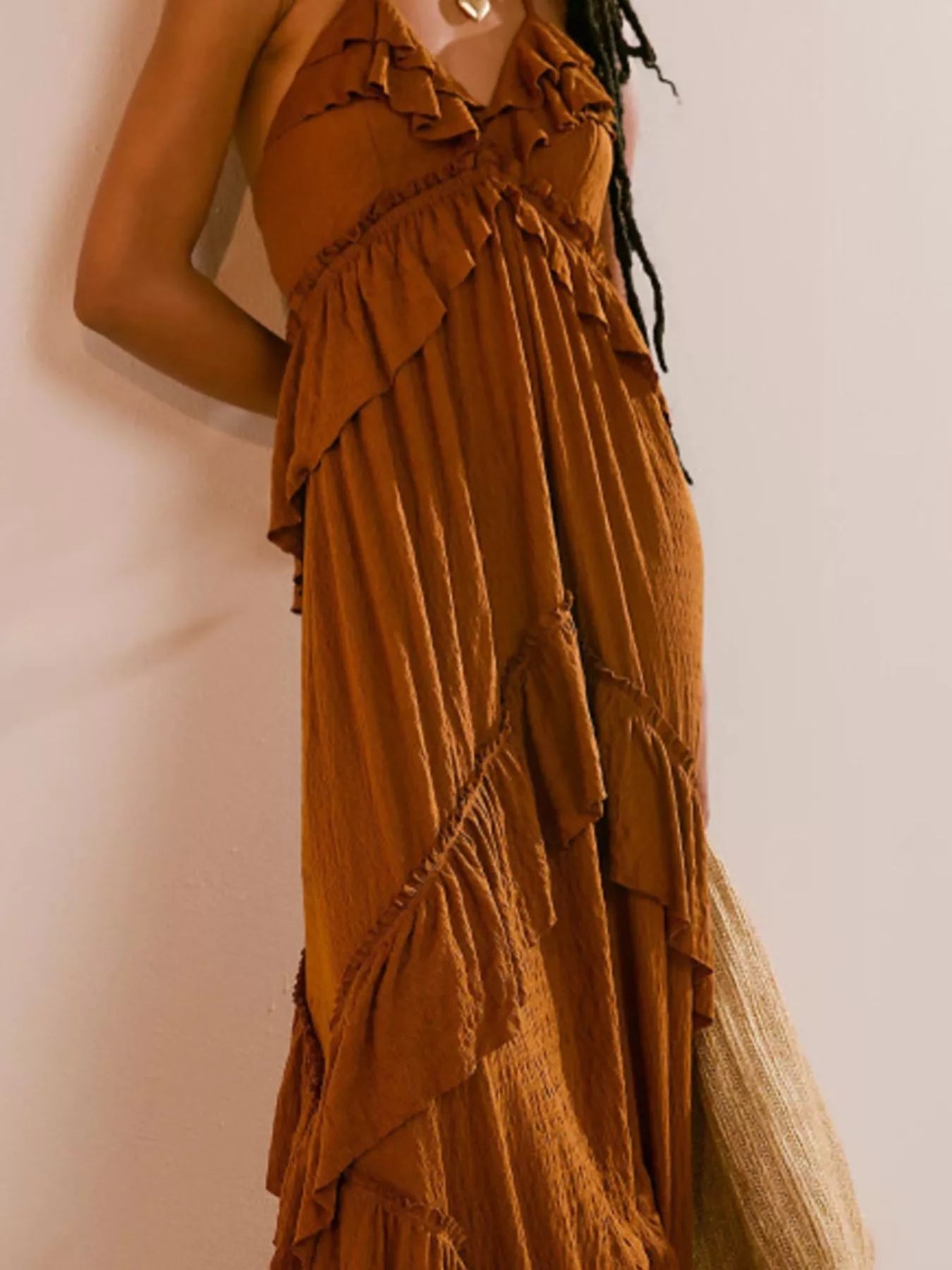 Ruffled Halter Neck Maxi Dress 