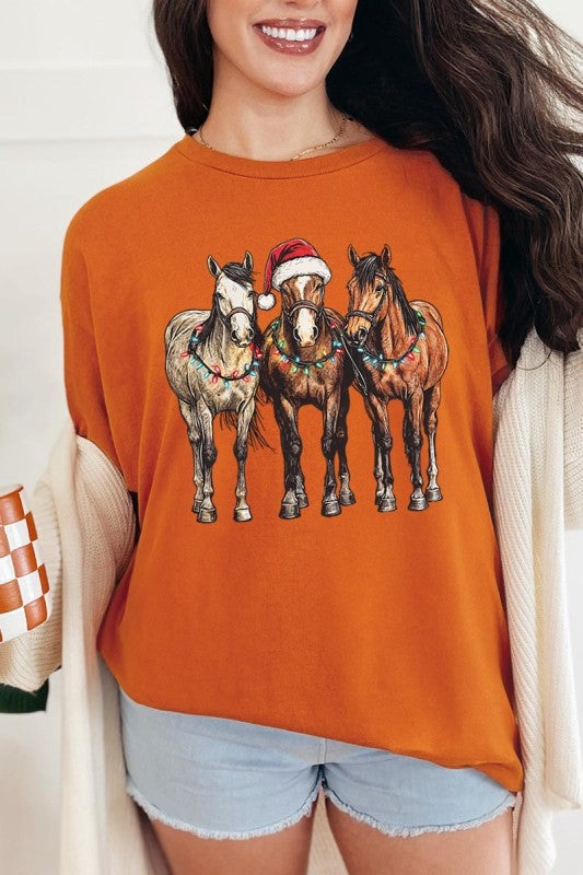 Christmas Horses Graphic Plus Heavy Cotton Tee Color Bear