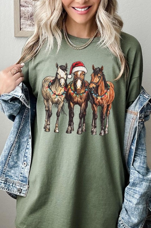 Christmas Horses Graphic Plus Heavy Cotton Tee Color Bear