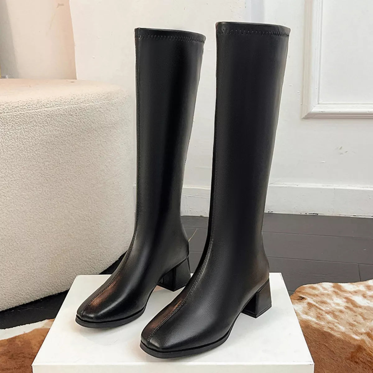 Square Toe Block Heels Boots Trendsi
