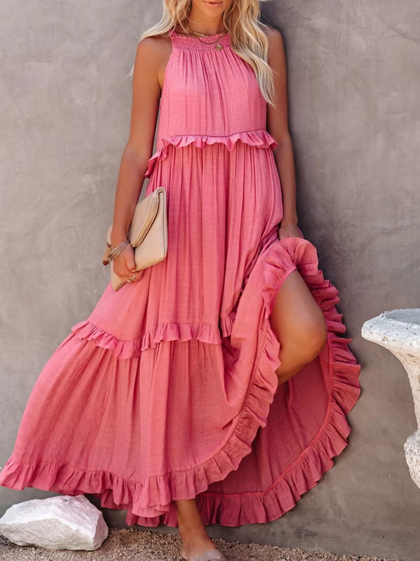 Ruffled Tiered Sleeveless Maxi Dress 