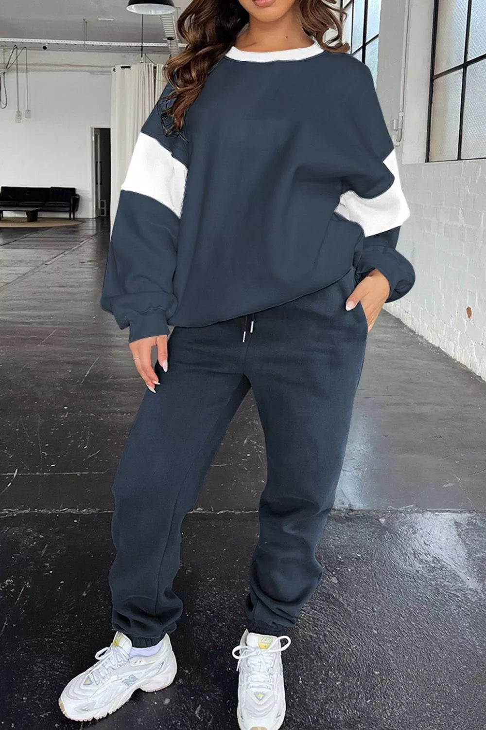 Drop Shoulder Loose Sweatshirt and Joggers Active Set Trendsi