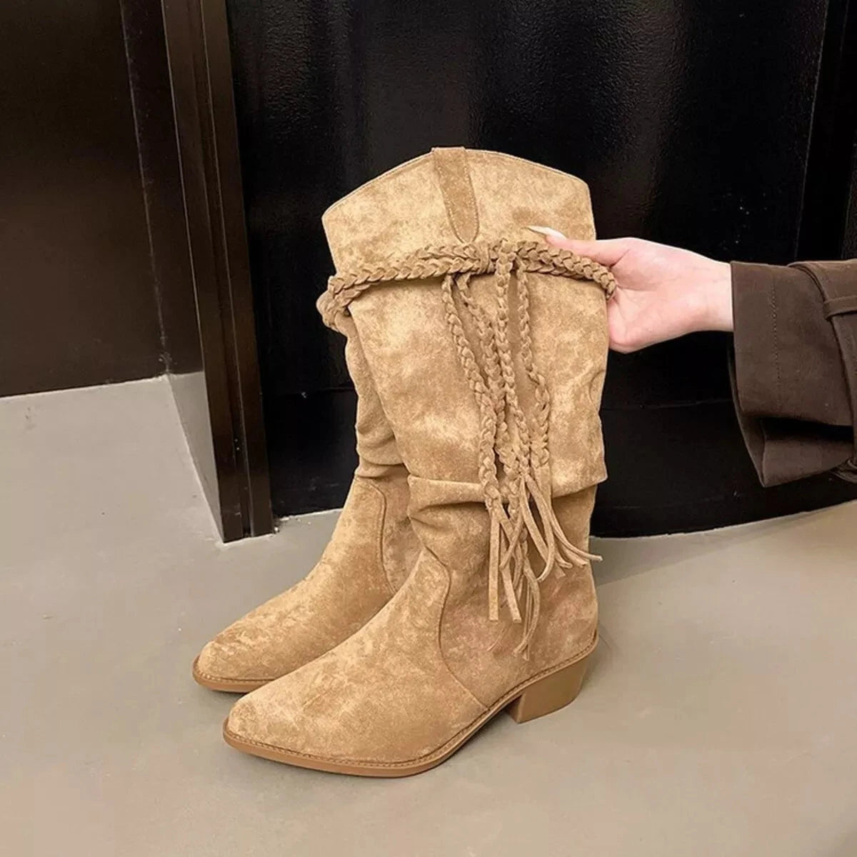 Point Toe Block Heels Boots 