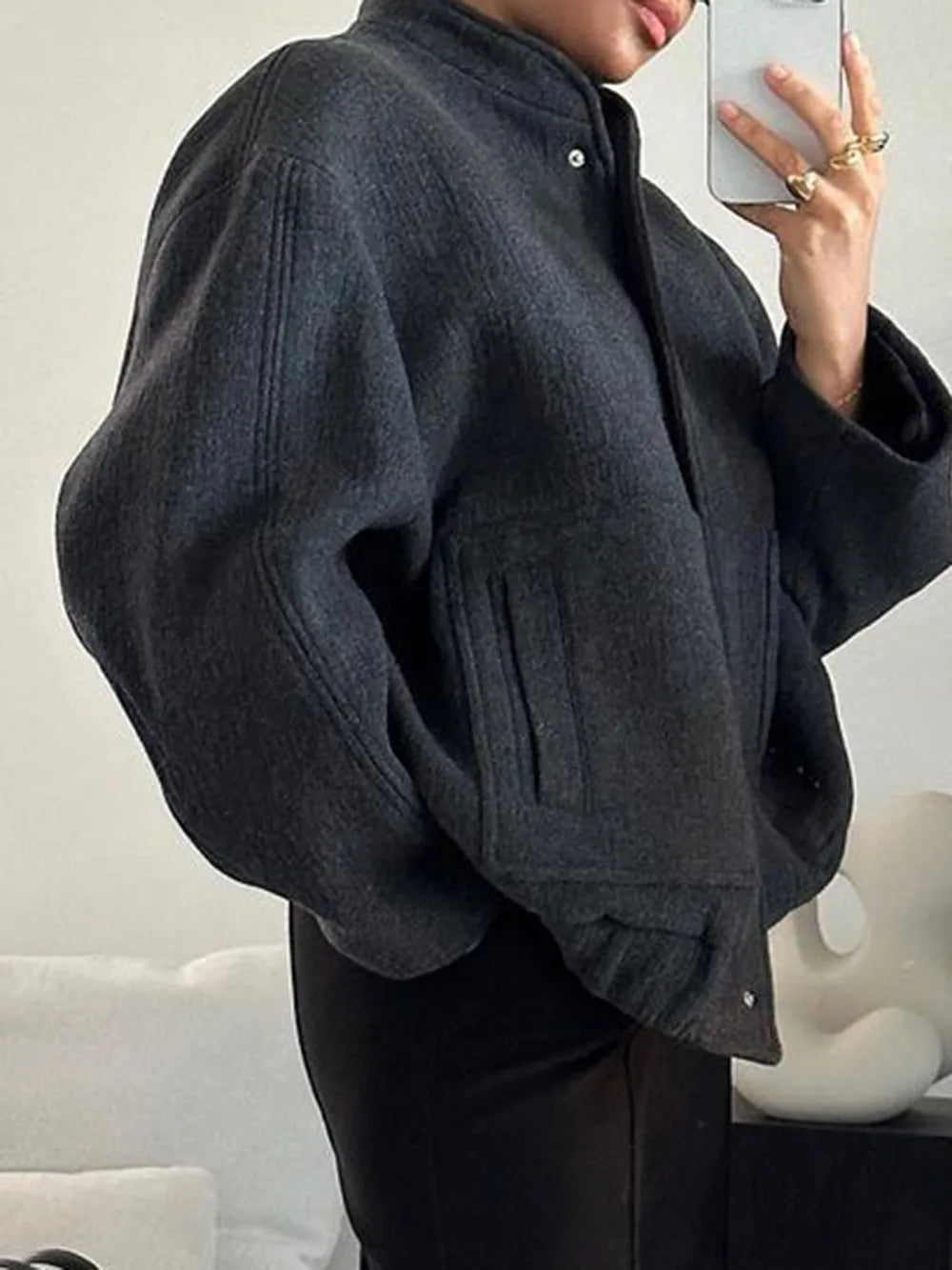 Full Size Snap Down Drop Shoulder Jacket 