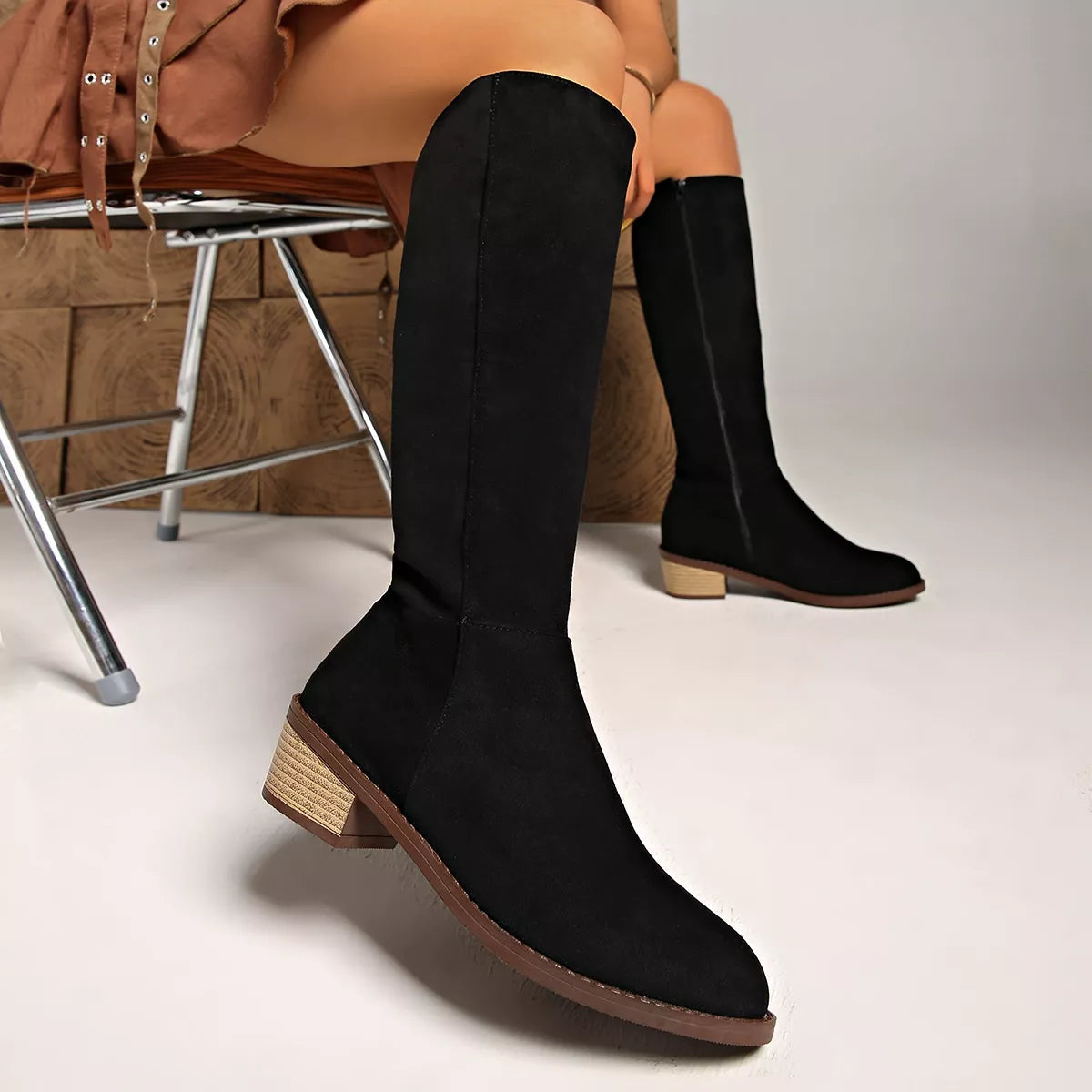 Knee-High Block Heel Boots Trendsi