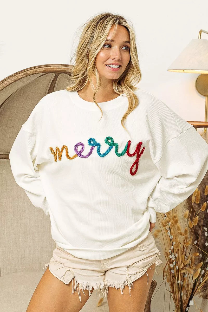 BiBi Merry Tinsel Lettering Drop Shoulder Sweatshirt 