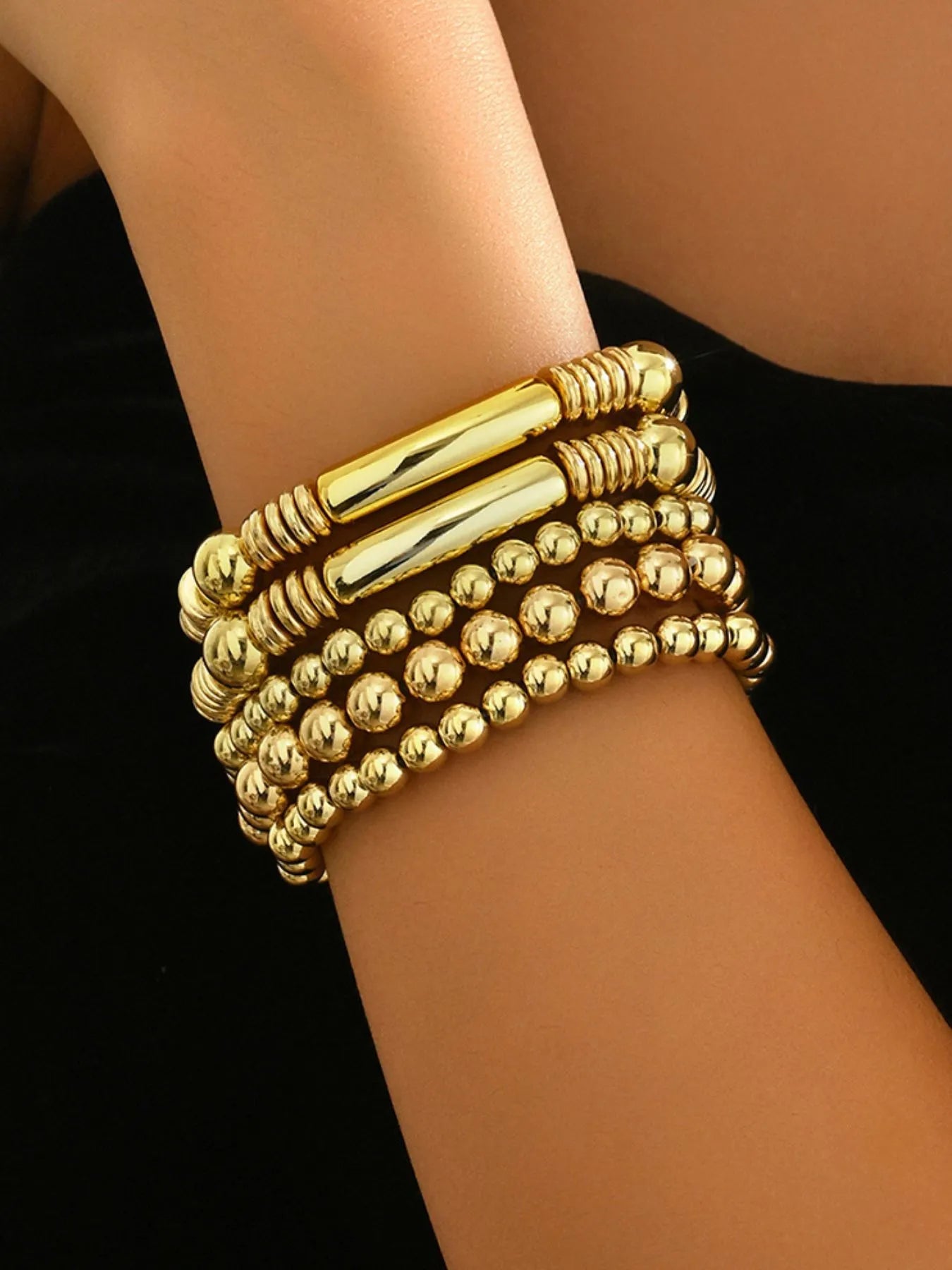5 Piece Stainless Steel Beaded Bracelet 