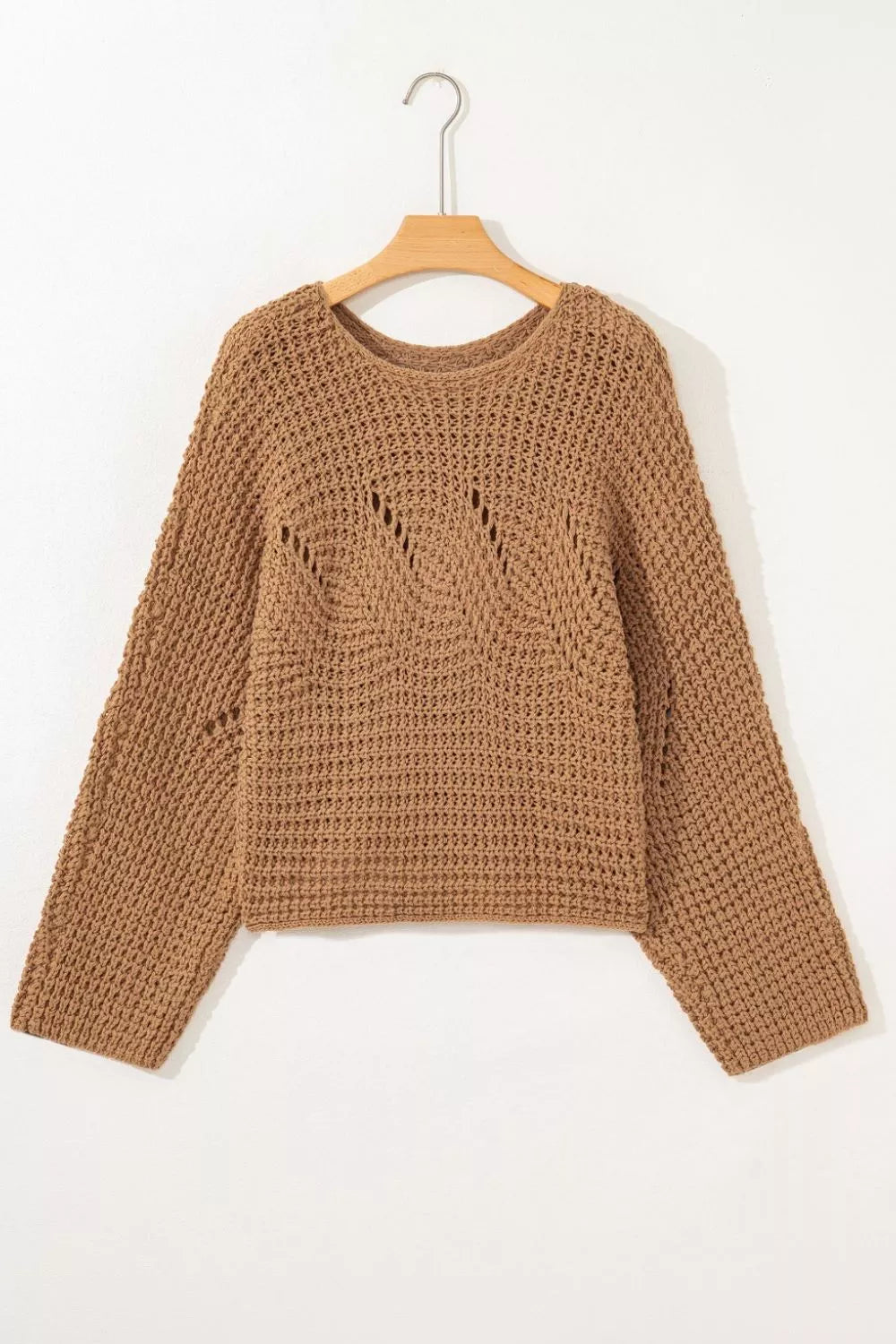 Hollowed Detail Wide Sleeve Loose Pullover Sweater Trendsi