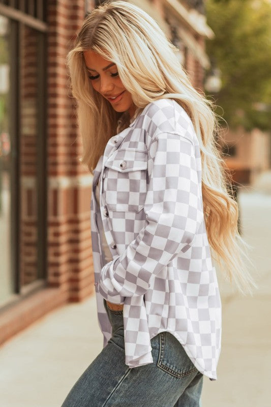 Checker Flap Pocket Button Front Shacket 