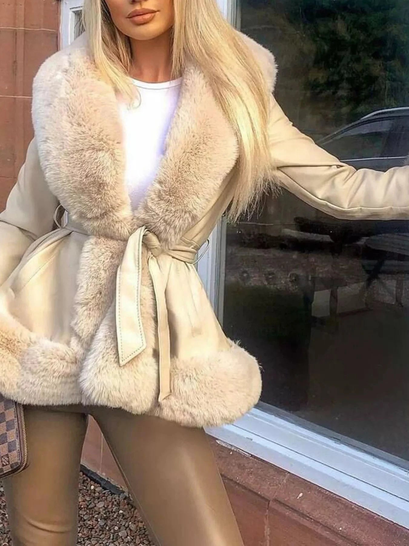 Faux Fur Trimmed Belted Outerwear 