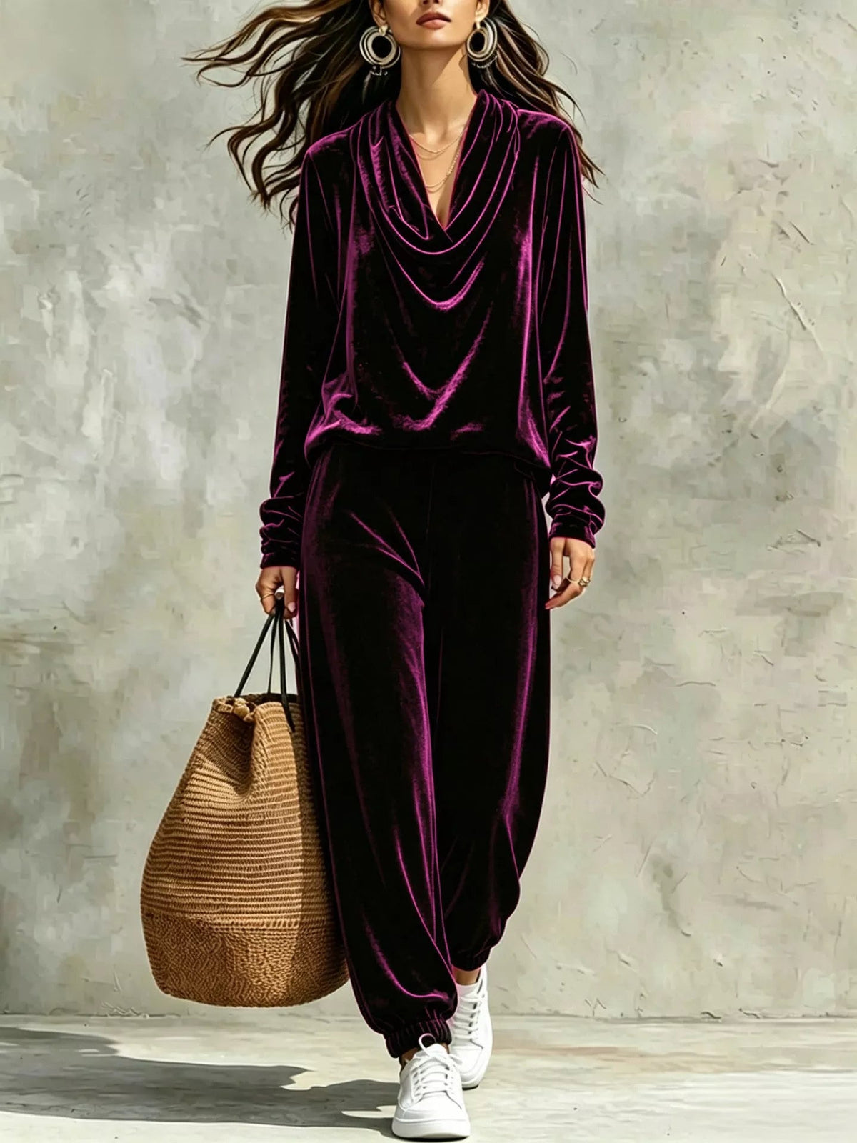 Cowl Neck Top and Joggers Set Trendsi
