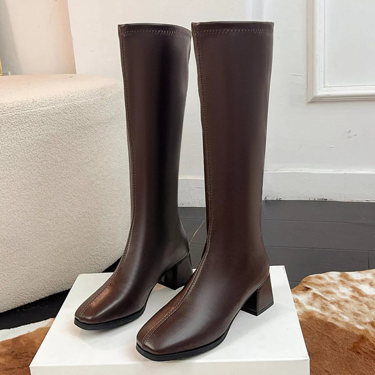 Square Toe Block Heels Boots Trendsi