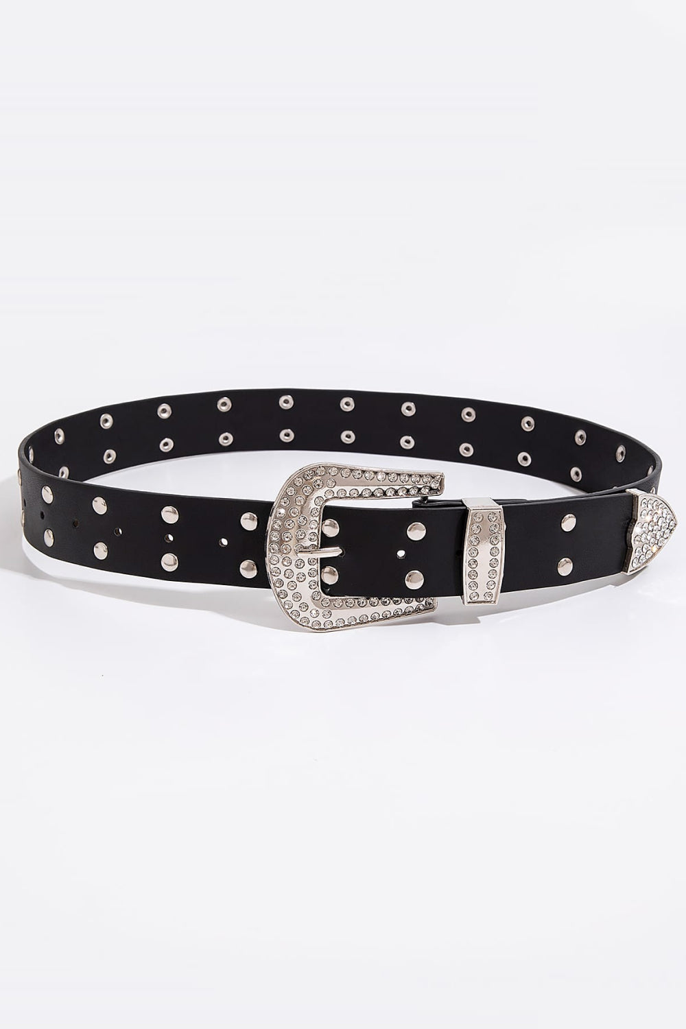 Double Row Studded PU Leather Belt Trendsi