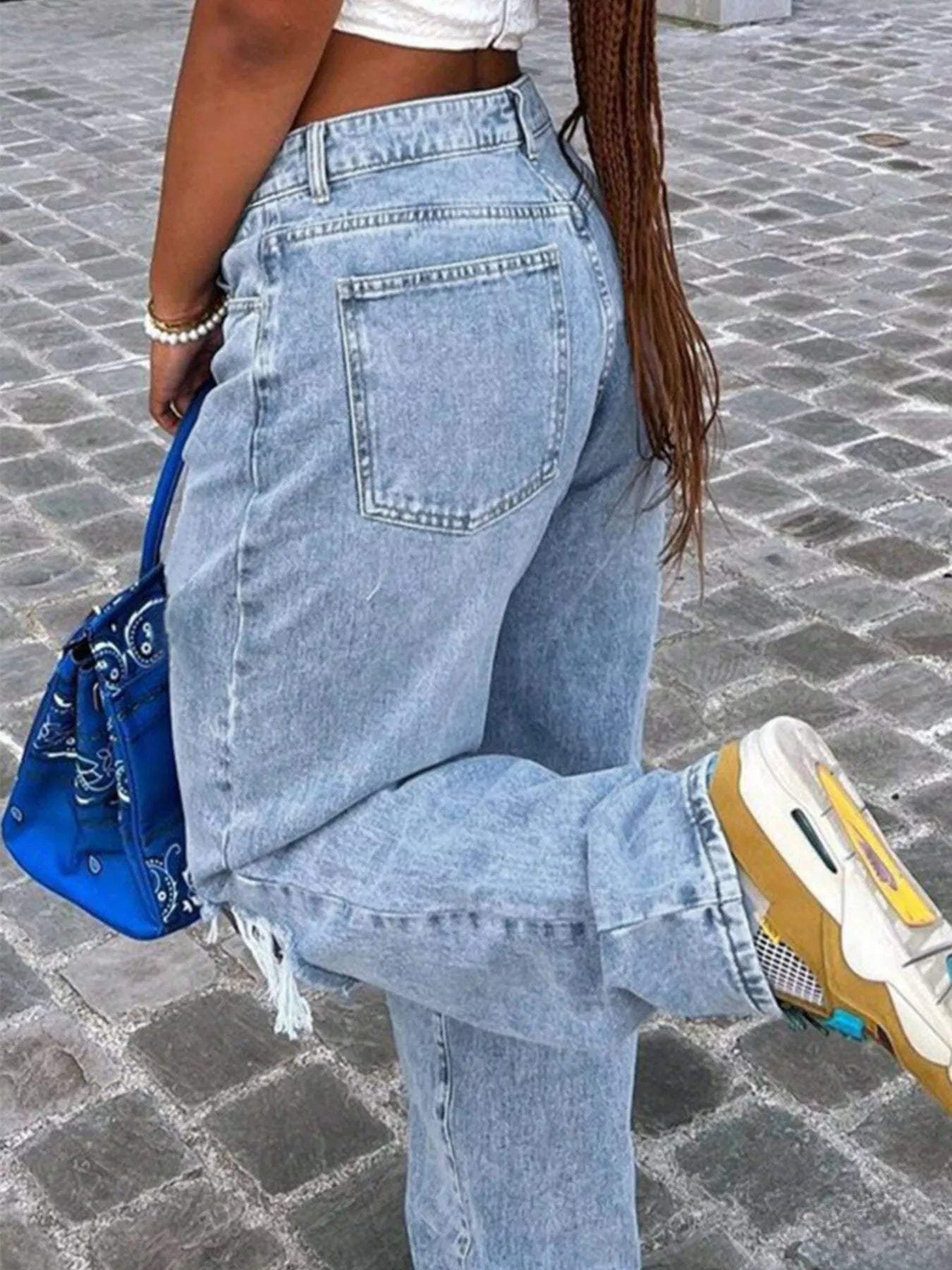 Distressed High-Waisted Jeans Trendsi