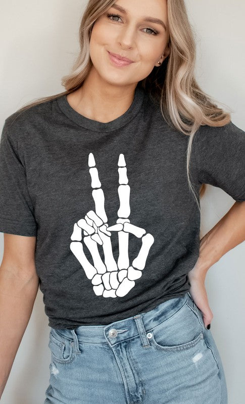 Skeleton Peace Sign Graphic Tee 