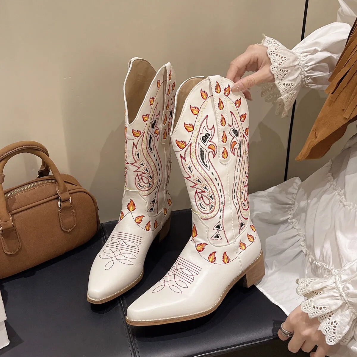 Point Toe Block Heels Boots 