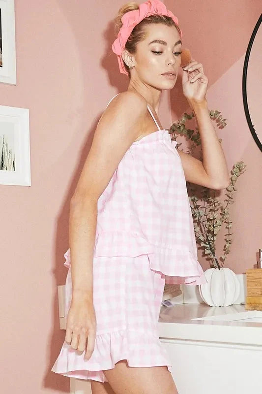 Lime 'N' Chili Gingham Ruffle Trim Cami and Shorts Pajama 