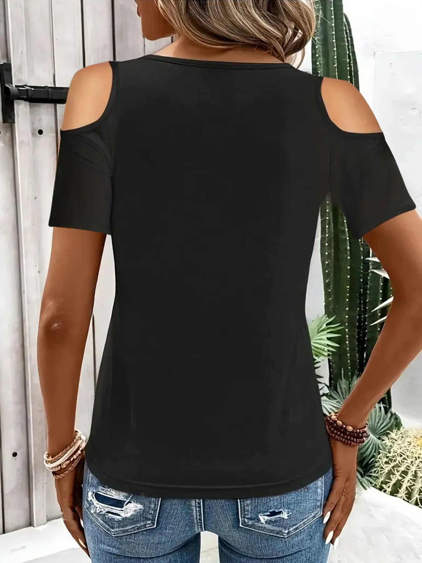Cold Shoulder T-Shirt with Metal Ring Detail 