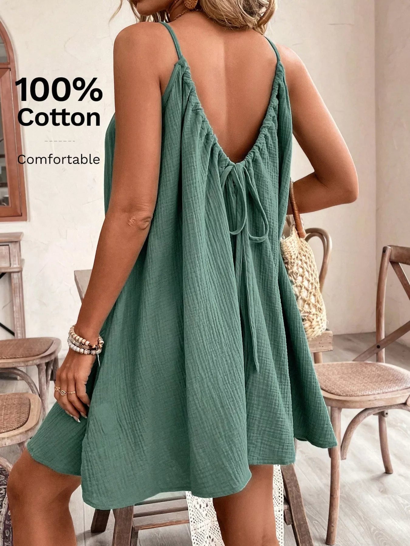 Casual Spaghetti Strap Gauze Dress Trendsi