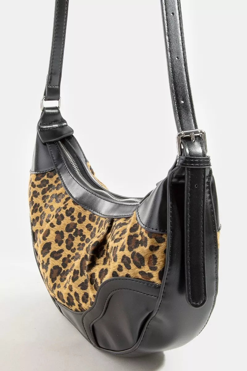 Fame Leopard Print Half Moon Shoulder Bag Trendsi