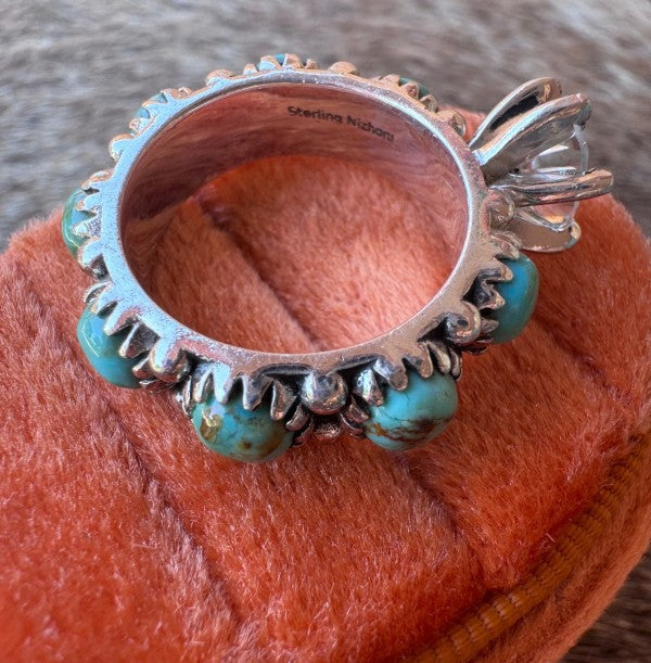 Kingman Turquoise & White Topaz Sterling Silver Fo Nizhoni Traders LLC