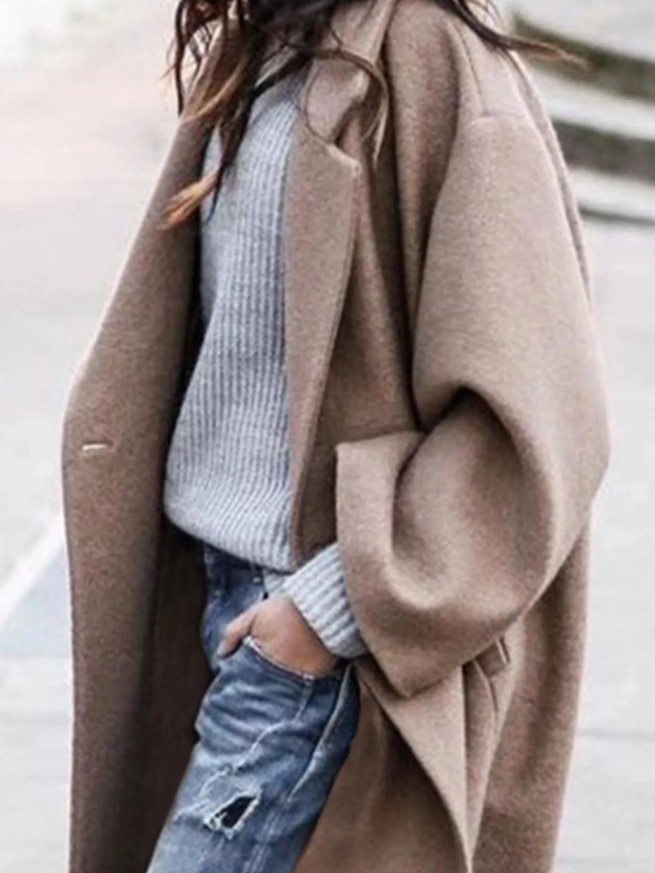 Full Size Wool Blend Longline Overcoat Plus Size 