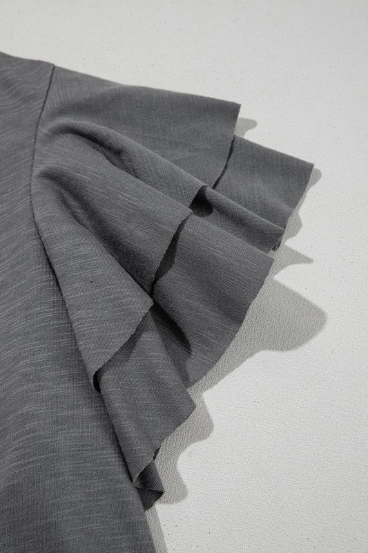 Solid Layered Ruffle Short Sleeve Round Neck Top JUNIPER BLVD