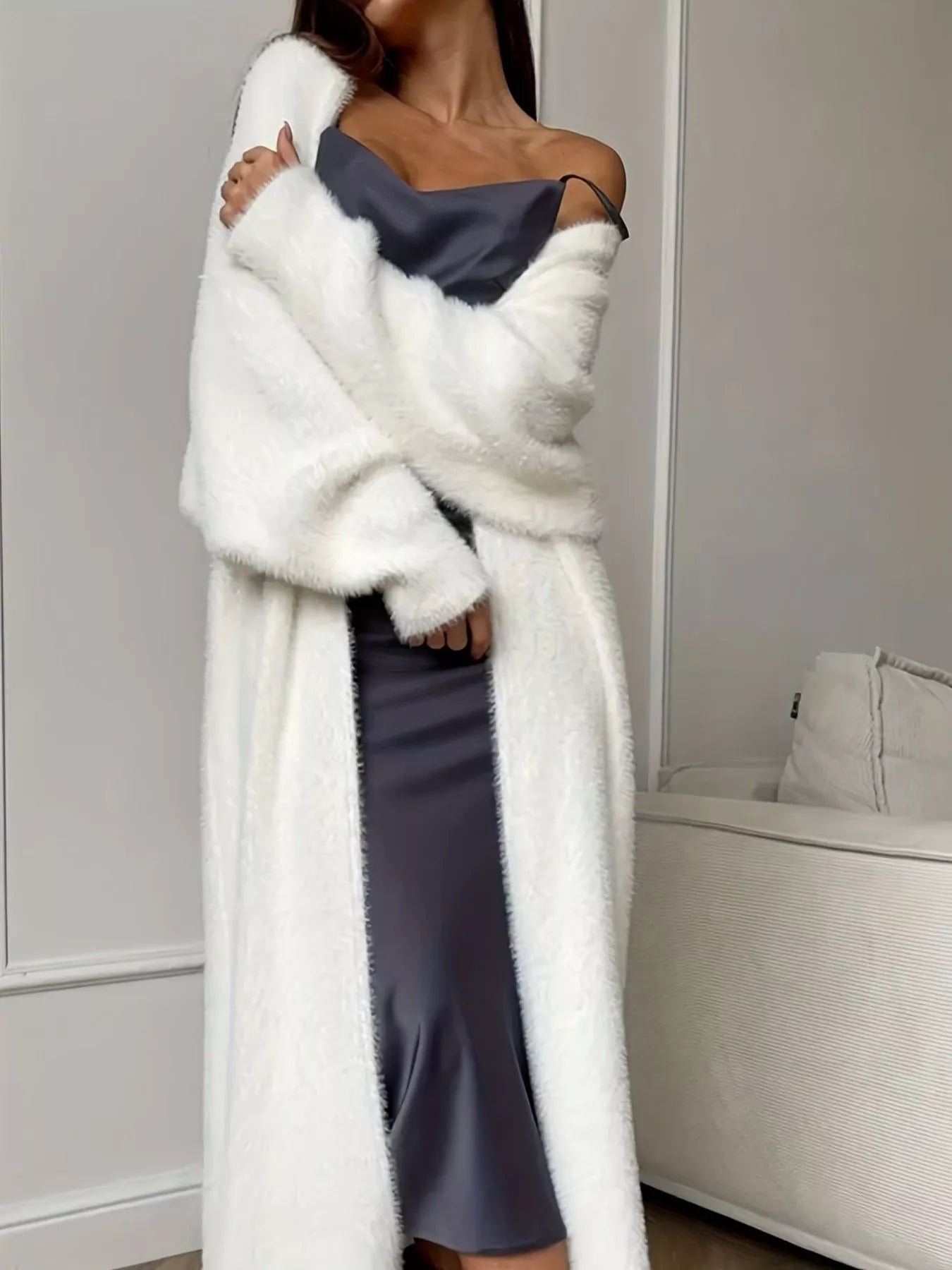 Fuzzy Open Front Longline Cardigan 